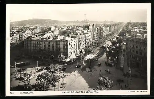 AK Barcelona, Calle de Cortes, Strassenbahn