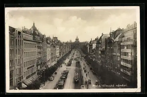 AK Praha, Vaclavske namesti, Strassenbahn