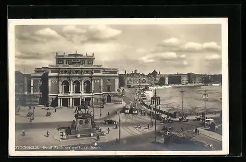 AK Stockholm, Gustaf Adolfs torg med Kungl. Teatern, Strassenbahnen