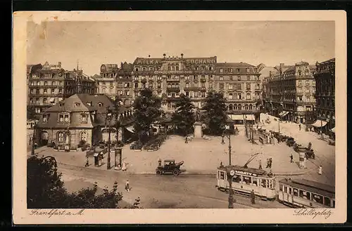 AK Frankfurt a. M., Schillerplatz mit Strassenbahn
