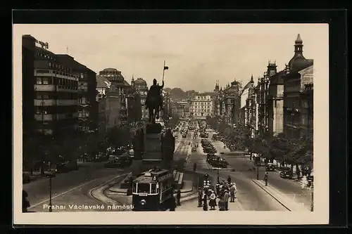 AK Praha, Vaclavske namesti, Strassenbahn