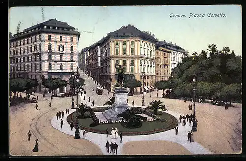 AK Genova, Piazza Corvetto, Strassenbahn