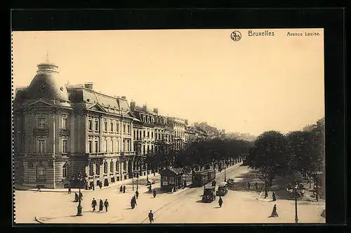 AK Bruxelles, Avenue Louise, Strassenbahn