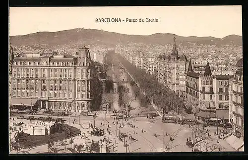 AK Barcelona, Paseo de Gracia, Strassenbahn