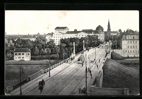 AK Posen, Strassenbahn auf der Theaterbrücke