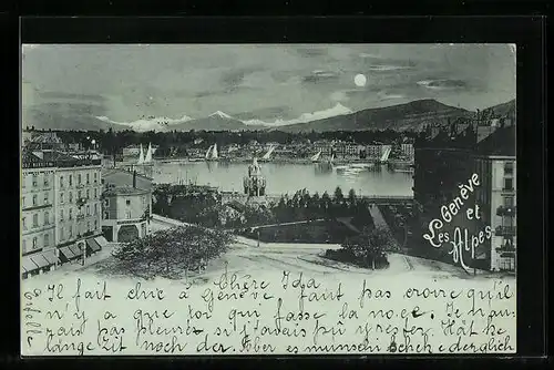 Mondschein-AK Genève, Panorama et les Alpes