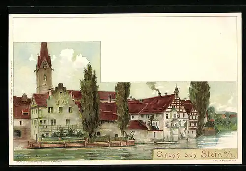 Künstler-AK Stein a. R., Uferpartie