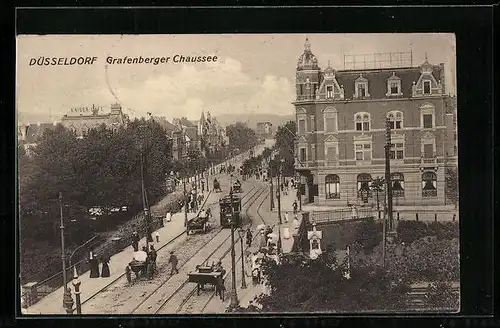 AK Düsseldorf, Grafenberger Chaussee mit Strassenbahn