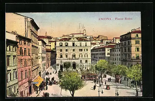 AK Ancona, Piazza Roma, Strassenbahn