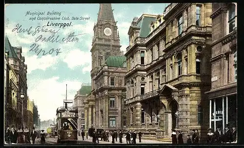 AK Liverpool, Municipal Building and Conservative Club, Dale Street, Strassenbahn