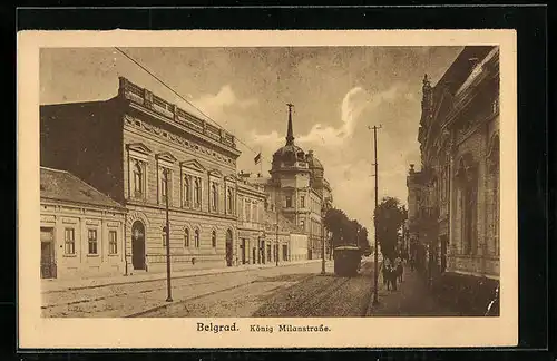 AK Belgrad, König Milanstrasse, Strassenbahn