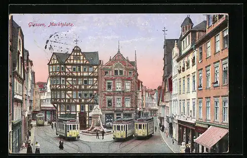 AK Giessen, Marktplatz, Strassenbahn