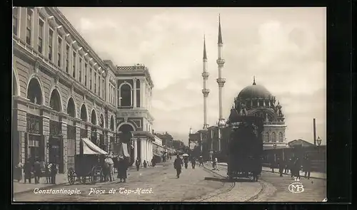 AK Constantinople, Place de Top-Hané, Strassenbahn