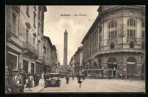 AK Bologna, Via Rizzoli, Strassenbahn