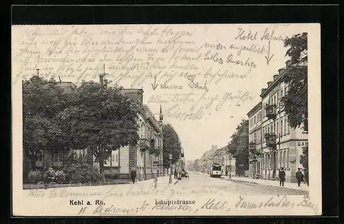 AK Kehl am Rhein, Hauptstrasse, Strassenbahn