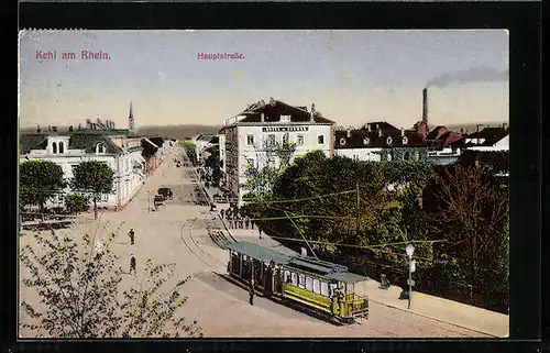 AK Kehl am Rhein, Hauptstrasse, Strassenbahn