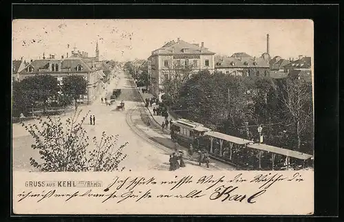 AK Kehl am Rhein, Strassenpartie, Strassenbahn