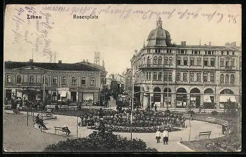 AK Libau, Rosenplatz, Strassenbahn