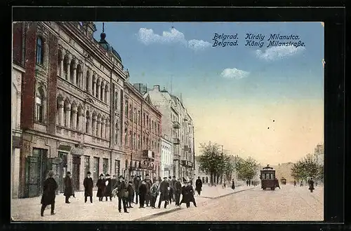 AK Belgrad, König Milanstrasse, Strassenbahn