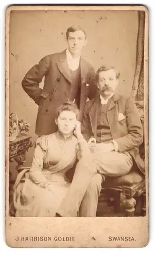 Fotografie J. Harrison Goldie, Swansea, 7, Temple Street, Bürgerlicher Herr mit junger Dame und jungem Mann