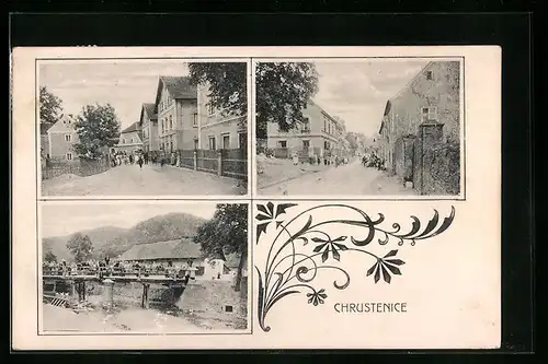 AK Chrustenice, Ortsansichten mit Strassenpartien