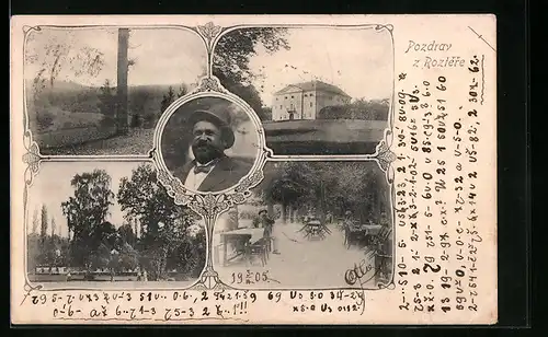 AK Vidice-Roztez, Ortsansicht mit Gasthaus und Terrasse