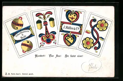 AK Kartenspiel, Hundert! Vier Ass! De butzt eine!