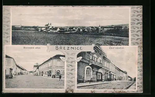 AK Breznice, Panorama, Blatenska ulice, Cast namesti