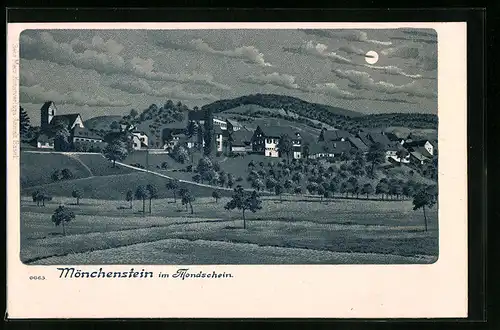 Mondschein-Lithographie Münchenstein, Totalansicht im Vollmondlicht