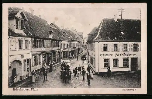 AK Edenkoben /Pfalz, Hauptstrasse mit Hotel-Restaurant Ratskeller