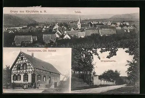 AK Kirchheim a. N., Ortsansicht, Baumschulen v. Chr. Schmid, Strassenpartie