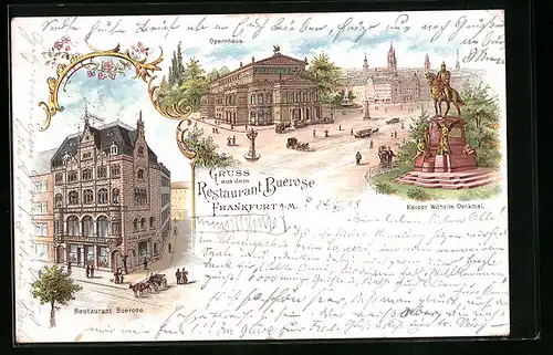 Lithographie Frankfurt a. M., Restaurant Buerose, Opernhaus