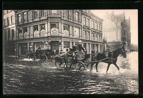 AK Kiel, Die Sturmflut am 31. Dezember 1904, Holstenstrasse und Brückensteig