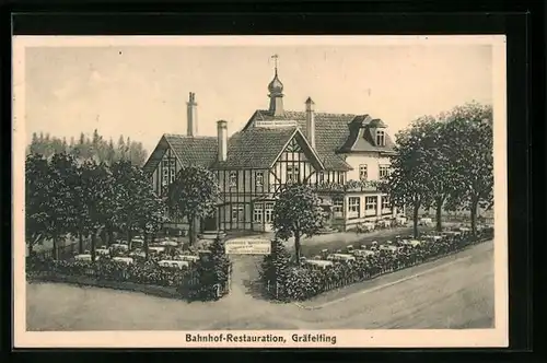 AK Gräfelfing, Bahnhof-Restauration mit Garten