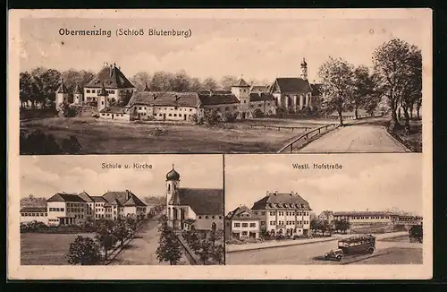 AK München-Obermenzing, Schloss Blutenburg, Schule u. Kirche, Westl. Hofstrasse