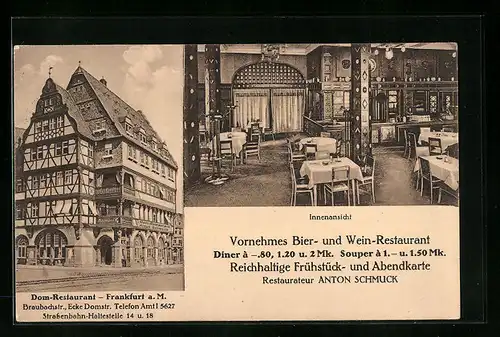 AK Alt-Frankfurt, Dom-Restaurant Braubachstr., Ecke Domstr., Strassenansicht, Innenansicht