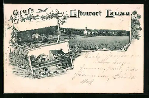 AK Lausa, Ortsansicht, Villa Laura, Gasthof Lausa