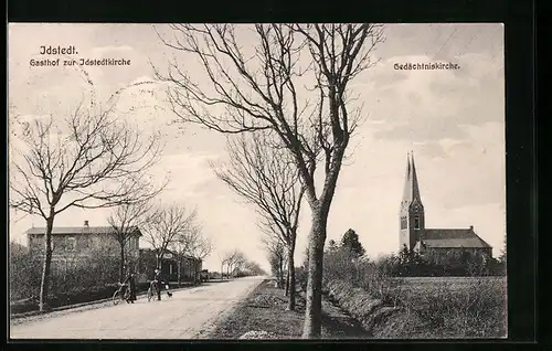 AK Idstedt, Gasthof zur Idstedtkirche und Gedächtniskirche mit Strasse