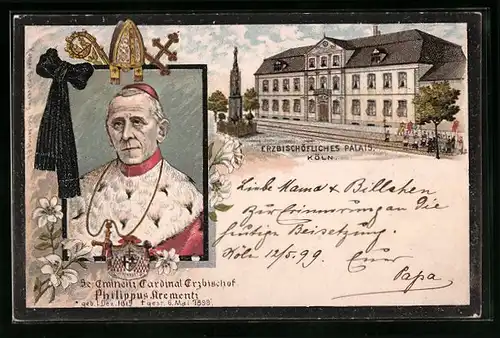 Lithographie Köln, Erzbischöfliches Palais, Cardinal Erzbischof Krementz