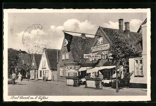 AK Arnis, Gasthof Schifferhaus mit Strasse