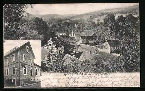 AK Hochstädten /Bergstrasse, Teilansicht aus der Vogelschau, Gasthaus zum Felsenmeer