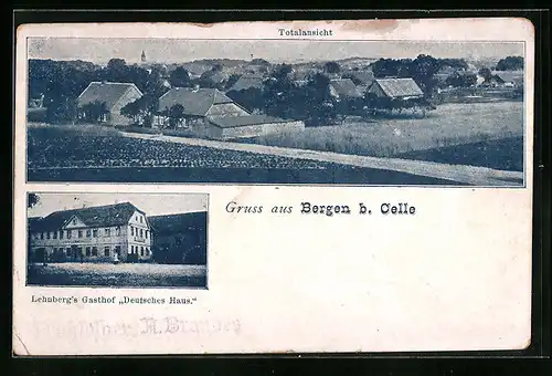 AK Bergen, Ortsansicht und Lehnbergs Gasthof Deutsches Haus