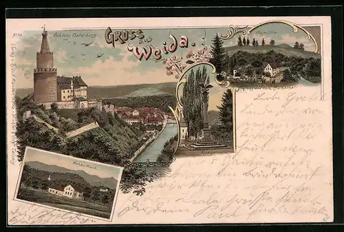 Lithographie Weida, Schloss Osterburg, Aumühle, Hohes Haus