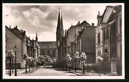 AK Herne, Siepenstrasse mit Herz Jesukirche