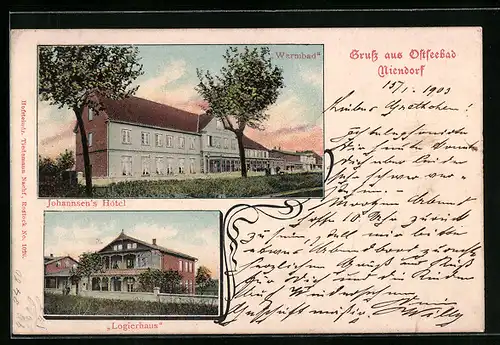 AK Niendorf, Ostseebad, Johannsen`s Hotel Warmbad, Logierhaus