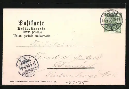 Passepartout-Lithographie Gotha, Schloss Friedenstein, Rathaus und Verbrennungshalle im Kleeblatt