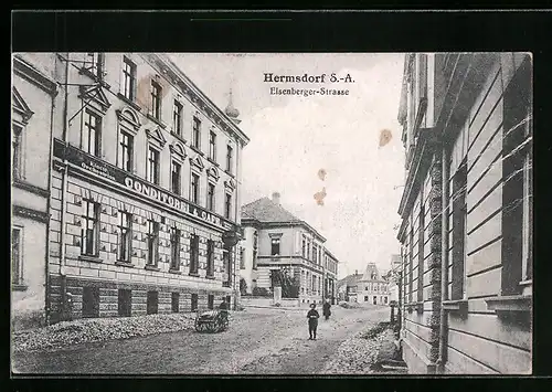 AK Hermsdorf /S.-A., Eisenberger-Strasse mit Konditorei & Cafe