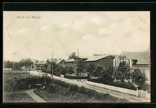 AK Satrup, Ortspartie mit Strasse