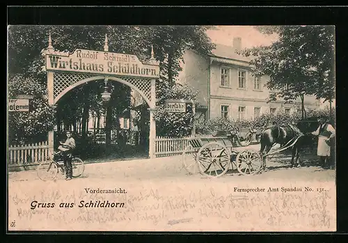 AK Berlin-Grunewald, Gasthaus Schildhorn Rudolf Schmidt, Vorderansicht