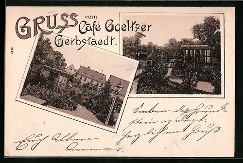 Lithographie Gerbstädt, Cafe Goeltzer, Garten